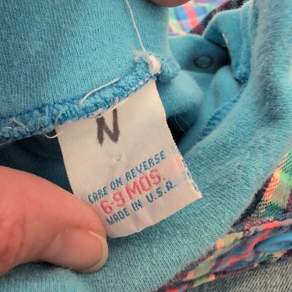 Vintage Oshkosh B’gosh Bubble Overalls Vestbak 6-9 Months USA Cotton Plaid Blue - Picture 5 of 8